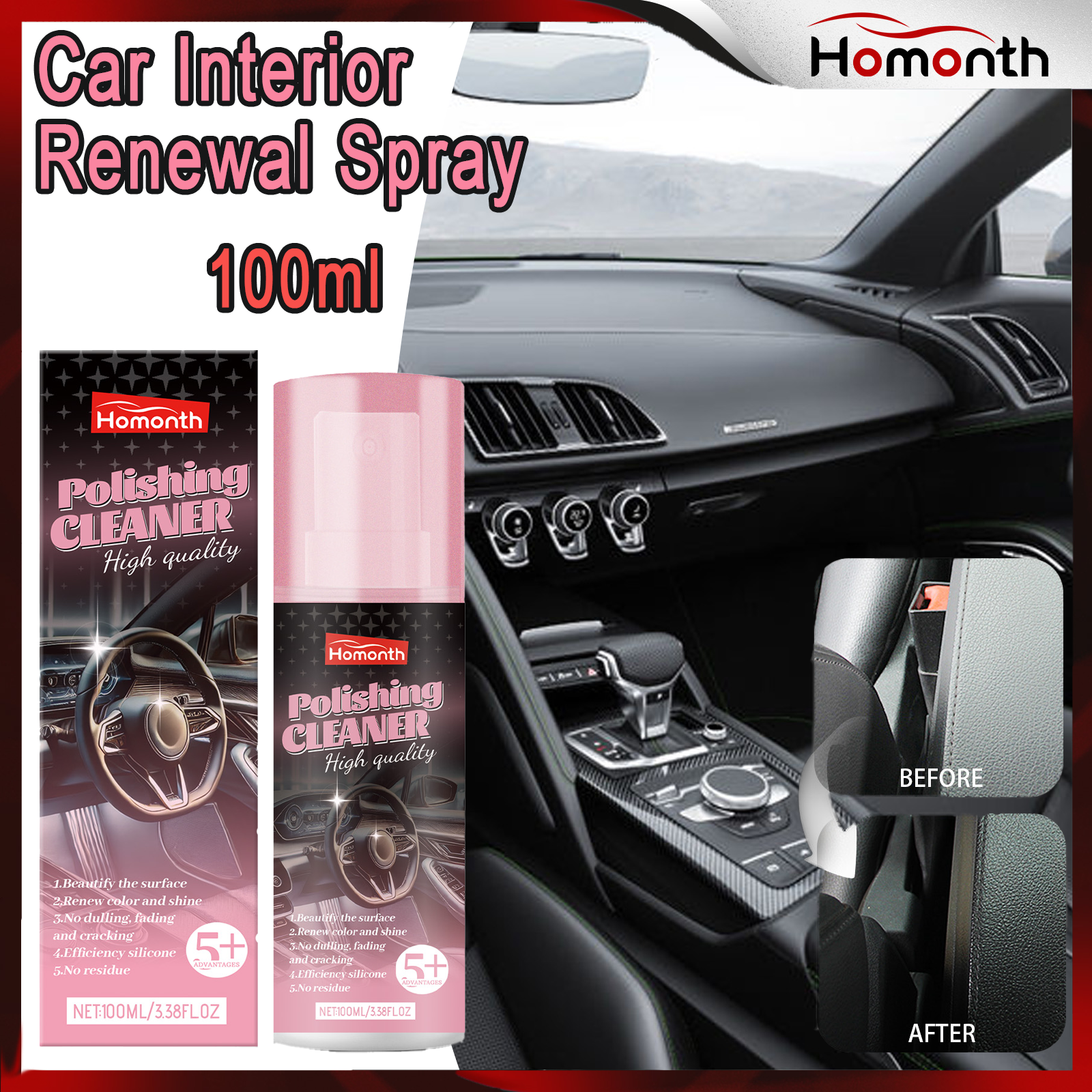 Leather Cleaner Interior - 100ml Auto Interior Polish Car Shine